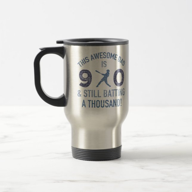 90th Birthday Baseball Dad Travel Mug (Left)
