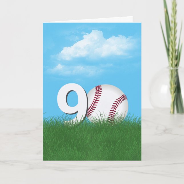 90th Birthday Baseball In Green Grass Card (Front)