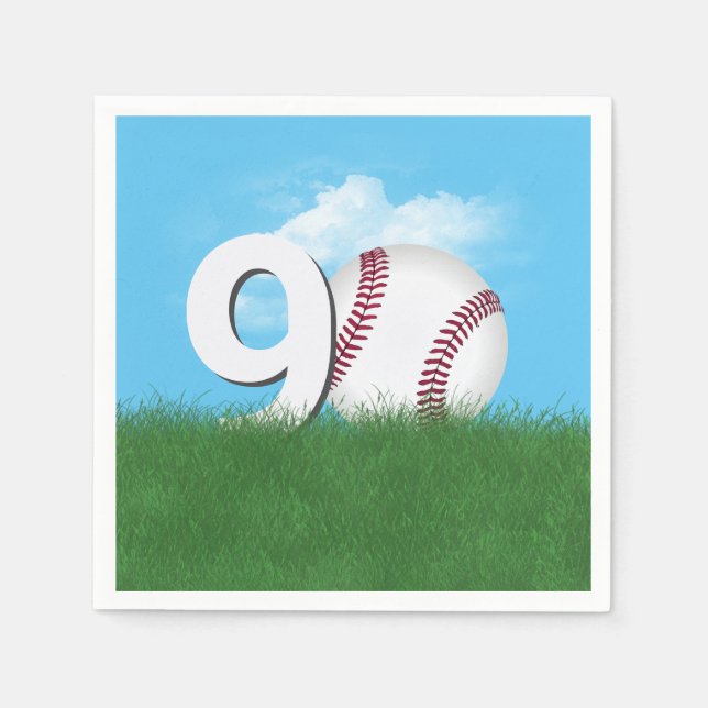 90th Birthday Baseball In Green Grass Napkins (Front)