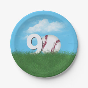 90th Birthday Baseball In Green Grass Paper Plates