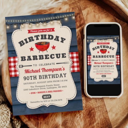 90th Birthday BBQ Summer Barbecue Party Invitation