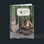 90th Birthday Bear In a Forest Card<br><div class="desc">A bear humorously poses with its paws resting on a wooden picnic table in a forest setting for a 90th birthday.</div>