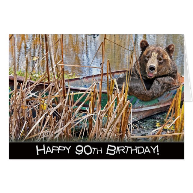 90th Birthday Bear in Boat Cards (Front Horizontal)