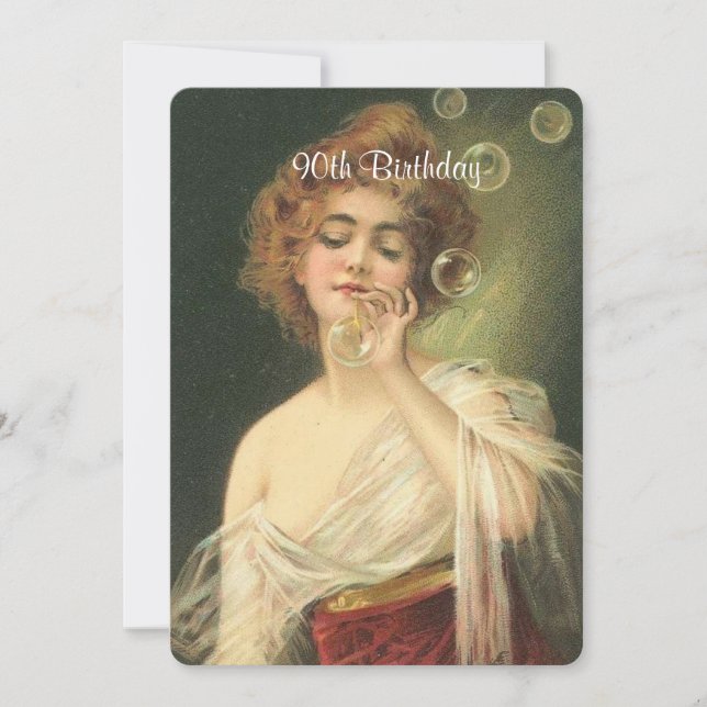 90th Birthday, Beautiful Victorian Woman, Custom Invitation (Front)