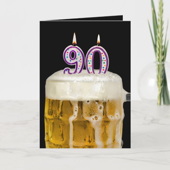 90th Birthday Beer on black Card (Front)
