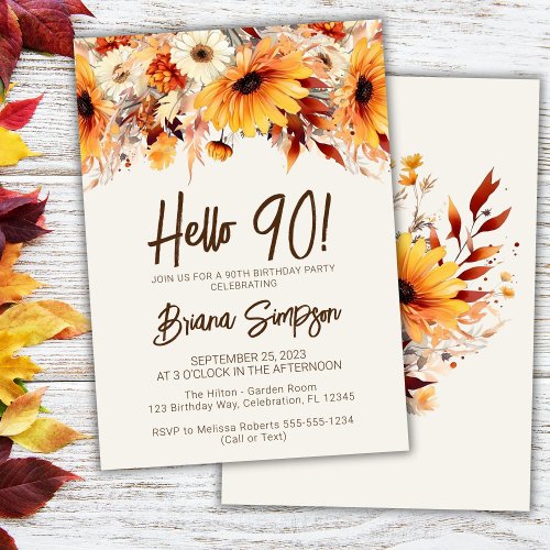 90th Birthday Beige Fall Floral Invitation