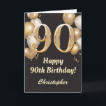 90th Birthday Black and Gold Balloons Confetti Card<br><div class="desc">90th Birthday Black and Gold Balloons Confetti Card. For further customization,  please click the "Customize it" button and use our design tool to modify this template.</div>