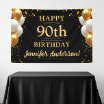 90th Birthday Black and Gold Celebration Banner<br><div class="desc">Celebrate in style with our 90th Birthday Black and Gold Celebration Banner! This elegant banner is designed with a striking black background accented by shimmering gold details, creating a luxurious and festive ambiance. Perfect for a milestone celebration, it features customizable text to honor the guest of honor, adding a personal...</div>