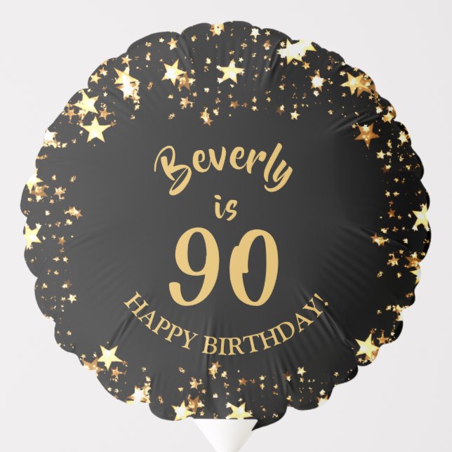 90th Birthday Black and Gold Stars Name Balloon (Front)