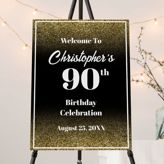 90th Birthday Black and Gold Welcome Sign (Creator Uploaded)