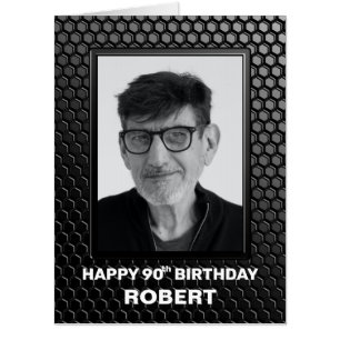 90th Birthday Black Geometric Pattern Custom Photo Card