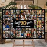 90th Birthday Black Gold 100 Photo Collage Foam Board<br><div class="desc">Elegant 90th birthday party foam board sign featuring a stylish black background that can be changed to any color,  a 100 photo collage of memories through the years,  the saying 'cheers to 90 years',  and their name.</div>
