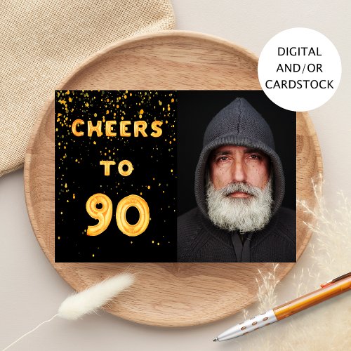 90th birthday black gold cheers photo invitation