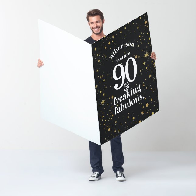 90th Birthday Black Gold Funny Fabulous Huge Card (In Situ)