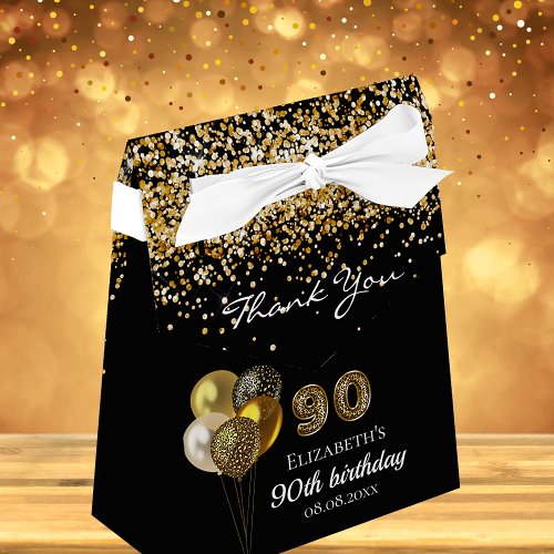 90th birthday black gold glitter leopard thank you favor boxes