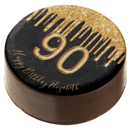 90th birthday black gold glitter name chocolate covered oreo