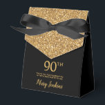 90th Birthday Black Gold Glitter Thank You Favor Boxes<br><div class="desc">This fabulous modern 90th Birthday Black Gold Glitter Thank You favor box with sparkling gold glitter, the birthday girl's name in a trendy script font, and tied with an elegant black bow would be perfect for your event. It would be great for a candy station, on a thank you gift...</div>