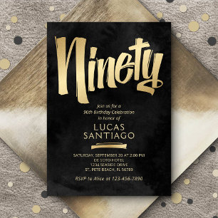 90th Birthday Black Gold Invitation