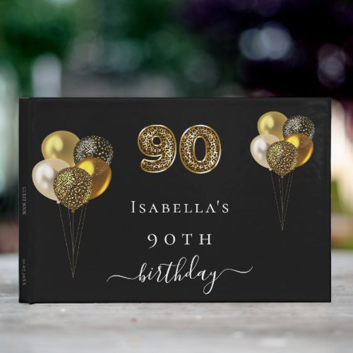 90th birthday black gold leopard animal birthday guest book