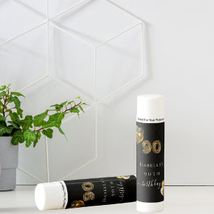 90th birthday black gold leopard animal party lip balm