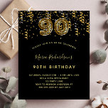 90th birthday black gold leopard budget invitation flyer<br><div class="desc">Please note that this invitation is on flyer paper and very thin. Envelopes are not included. For thicker invitations (same design) please visit our store. A modern, stylish and glamorous invitation for a 90th birthday party. A black background, decorated with confetti. The name is written with a modern hand lettered...</div>