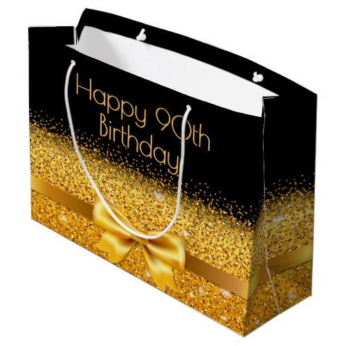 90th birthday black gold monogram stylish large gift bag