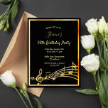 90th birthday black gold music notes invitation<br><div class="desc">A trendy, modern 90th birthday party invitation card for both men and women. A classic black background, with faux gold frame and music notes, golden colored letters. Templates for your party information. Back: white background. Tip: If you don't want it to look like a postcard, click customize, go to the...</div>