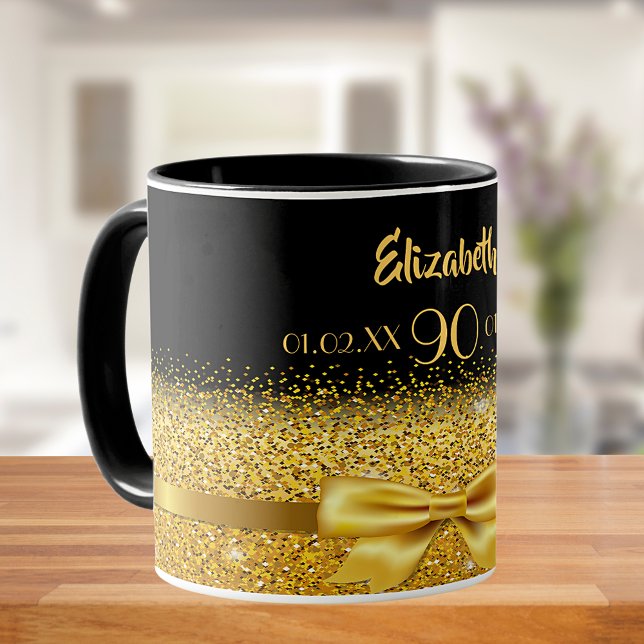 90th birthday black gold name classic elegant mug (Creator Uploaded)