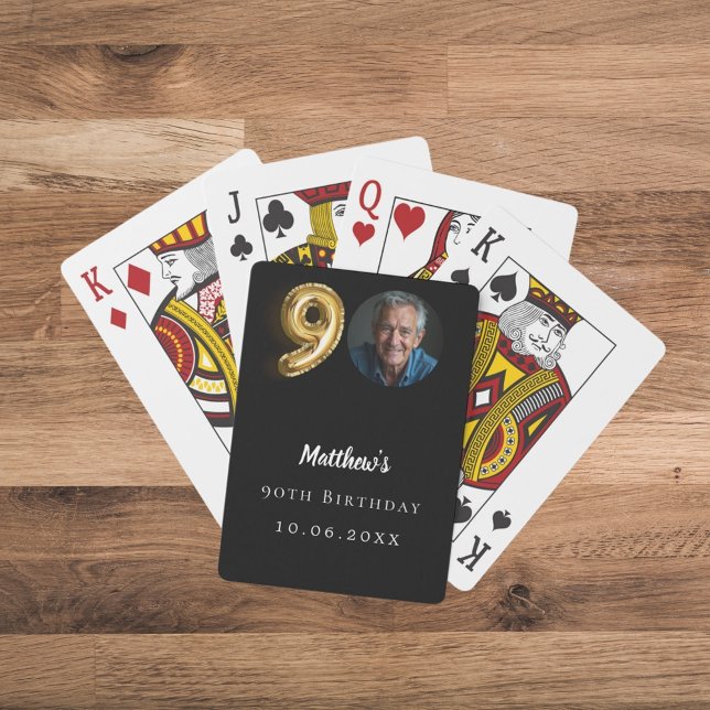 90th birthday black gold photo poker cards (Creator Uploaded)
