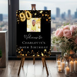 90th birthday black gold stars photo welcome foam board<br><div class="desc">A welcome board for a glamorous 90th birthday party.  A black background decorated with faux gold stars. Personalize and add a name. 
Back: no design.</div>