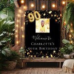 90th birthday black gold stars photo welcome poster<br><div class="desc">A welcome poster for a glamorous 90th birthday party.  A black background decorated with faux gold stars. Personalize and add a name.</div>