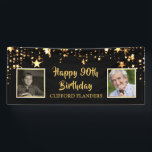 90th Birthday Black Gold Stars Photos Personalized Banner<br><div class="desc">Honor and celebrate the 90-year-old 9 with this black and gold star themed banner sign featuring two photos (perhaps then and now photos). The modern brush script title is editable for ANY birthday. PHOTO TIP: For fastest/best results, choose a photo with the subject in the middle and/or pre-crop it to...</div>