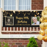 90th Birthday Black Gold Stars Photos Personalized Banner<br><div class="desc">Celebrate any age birthday (shown for a 90th) and decorate with this memorable black and gold banner sign featuring 2 pictures, gold stars and your custom text (shown with HAPPY 90TH BIRTHDAY NAME) in your choice of font styles. BANNER OPTIONS: The sample is shown in the 2.5x6' size; other sizes...</div>