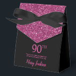 90th Birthday Black Hot Pink Glitter Thank You Favor Boxes<br><div class="desc">This fabulous modern 90th Birthday Black Hot Pink Glitter Thank You favor box with sparkling hot pink glitter, the birthday girl's name in a trendy script font, and tied with an elegant black bow would be perfect for your event. It would be great for a candy station, on a thank...</div>