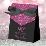 90th Birthday Black Hot Pink Glitter Thank You Favor Boxes<br><div class="desc">This fabulous modern 90th Birthday Black Hot Pink Glitter Thank You favor box with sparkling hot pink glitter, the birthday girl's name in a trendy script font, and tied with an elegant black bow would be perfect for your event. It would be great for a candy station, on a thank...</div>