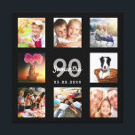 90th birthday black photo collage monogram canvas print<br><div class="desc">A unique 90th birthday gift or keepsake, celebrating her life with a collage of 8 of your photos. Add images of her family, friends, pets, hobbies or dream travel destination. Personalize and add a name, age 90 and a date. Gray and white colored letters. A chic black background. This canvas...</div>