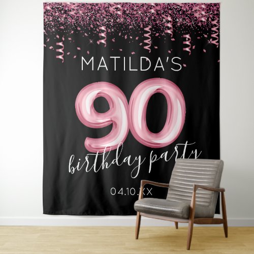 90th Birthday Black Pink Photo Backdrop