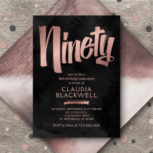 90th Birthday Black Rose Gold Invitation