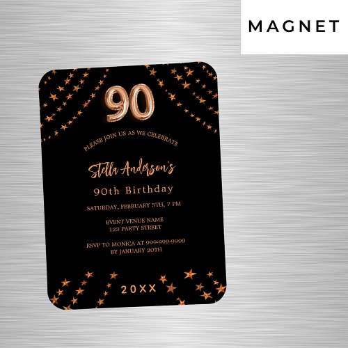 90th birthday black rose gold invitation magnet