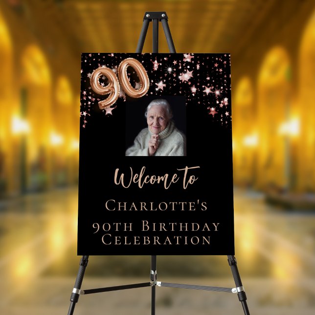 90th Birthday black rose gold photo star welcome   Foam Board (Creator Uploaded)