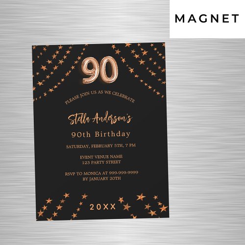 90th birthday black rose gold stars luxury magnetic invitation