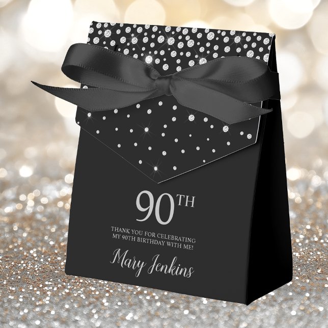 90th Birthday Black Sparkly Thank You Favor Boxes (Creator Uploaded)
