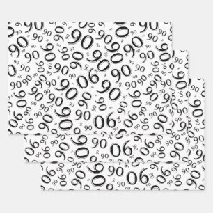 90th Birthday Black & White Random Number Pattern Wrapping Paper Sheets
