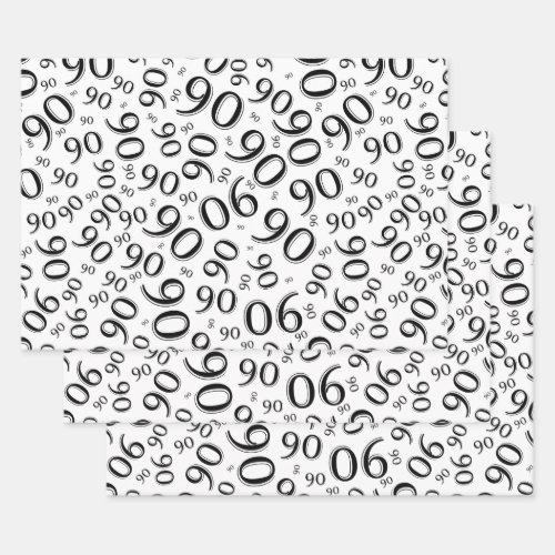 90th Birthday Black  White Random Number Pattern Wrapping Paper Sheets