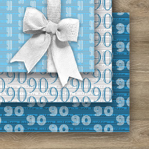 90th Birthday Black White Typography Numbers Wrapping Paper Sheets