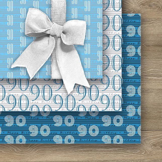 90th Birthday Black White Typography Numbers Wrapping Paper Sheets (Creator Uploaded)