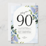 90th Birthday Blue Floral Invitation<br><div class="desc">Sophisticated and elegant script birthday invitation.</div>