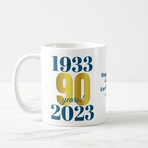 90th Birthday Blue Gold Coffee Mug