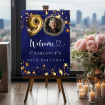 90th Birthday blue gold stars photo welcome Foam Board<br><div class="desc">A welcome board for a 90th birthday party.  A navy blue background with elegant faux gold stars. The blue color is uneven.  Personalize and add a photo,  name and text.  White letters. 
Back: no design</div>