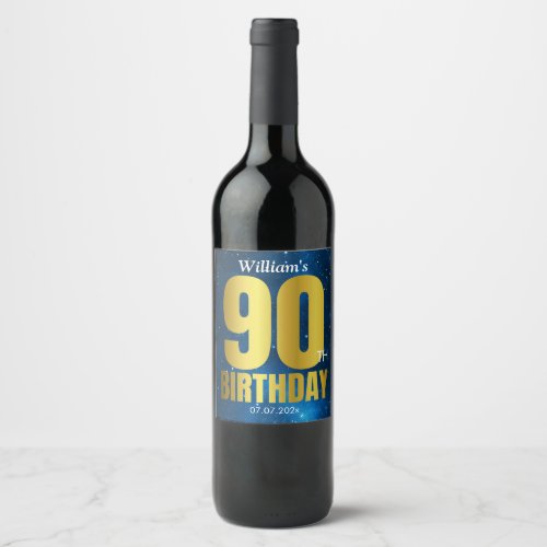 90th Birthday Blue Gold Wine Label